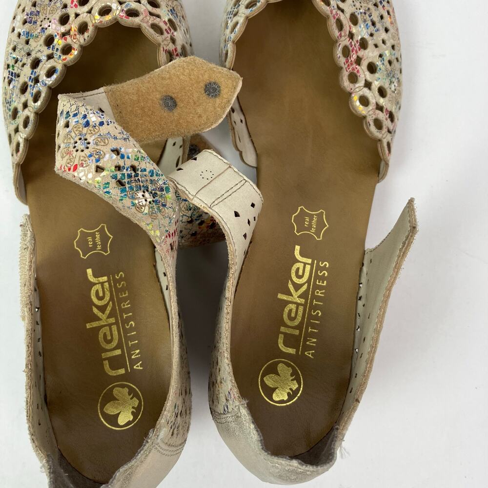 Rieker Sz 40/8.5-9 Miriam Artsy Colorful Laser Cut Soft Leather Mary Jane Shoes - Picture 14 of 16